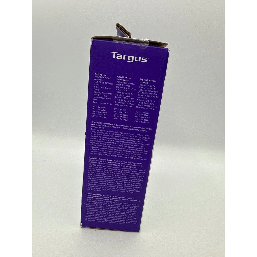 Targus Universal Laptop Charger Unisex OS Black New 100W USB-C Legacy‎ Tips